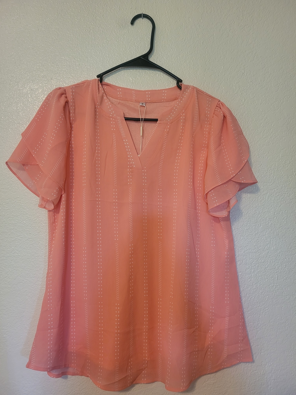 Light Pink Flutter Sleeve V-Neck Women's Top